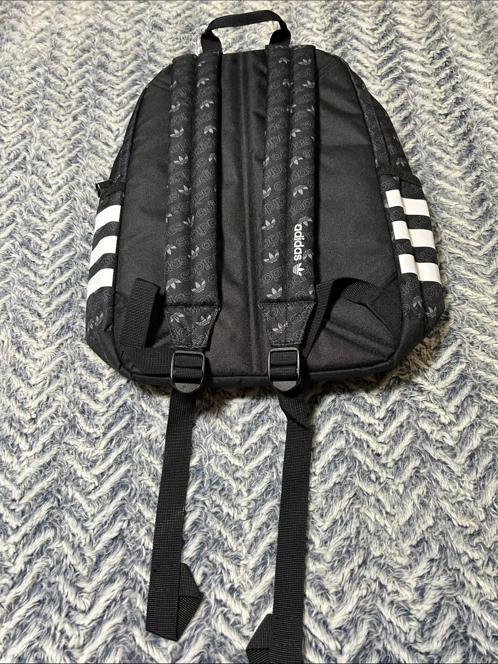Men’s Adidas Originals Black Trefoil Logo Pattern Backpack - NWOT - Picture 5 of 12